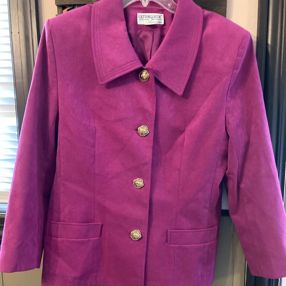 Deep Pink Ultra Suede Blazer w/ Ornate Gold Buttons w/ Skirt!